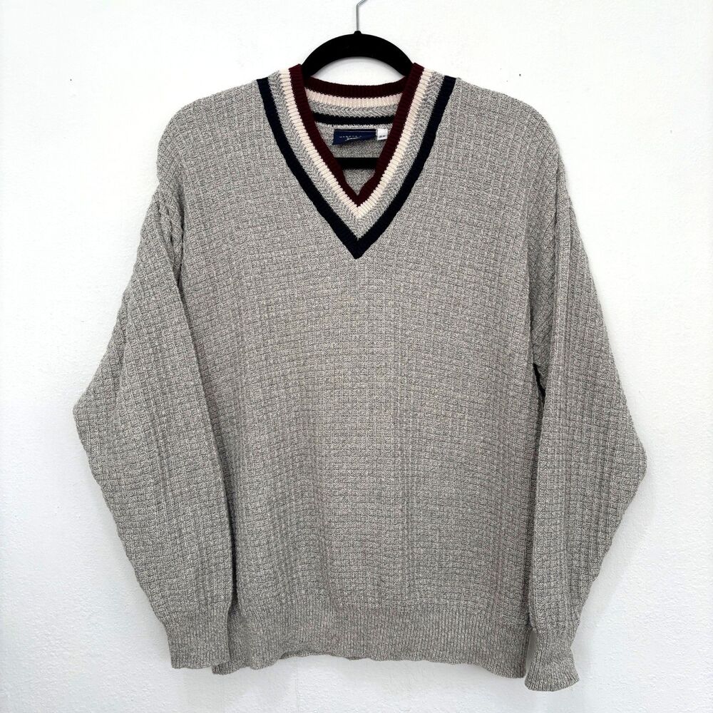 Harbor Bay Mens Vintage Tennis Sweater 2X 1990s V Neck Varsity Preppy Old Money